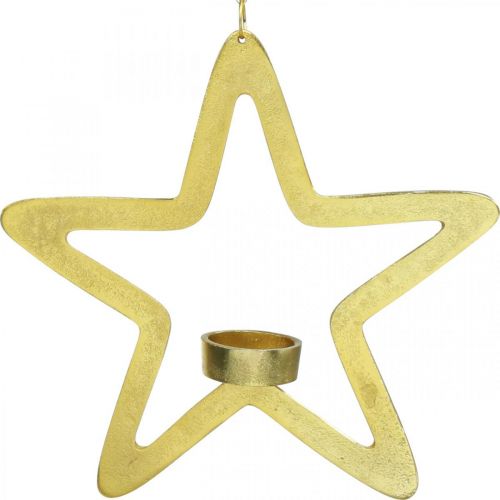 Artikel Decoratieve ster theelichthouder metaal om op te hangen goudkleurig 24cm
