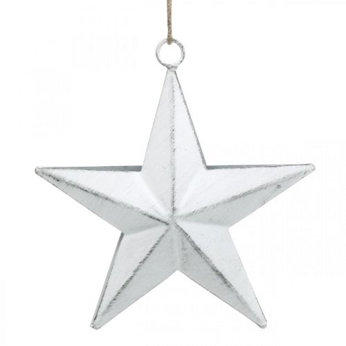 Floristik24 Metalen ster om op te hangen, Kersthanger, Adventdecoratie wit, Shabby Chic 11 × 11cm