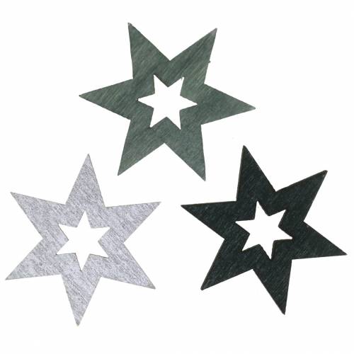 Floristik24 Strooidecoratie ster zwart, zilver, donkergrijs assorti 4cm 72 st