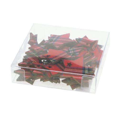 Floristik24 Strooidecoratie ster geruit rood assorti 3/4/5cm 48 st