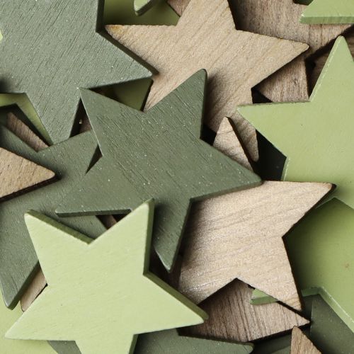 Artikel Sterren decoratieve houten sterrenschudders naturel groen Ø3,5cm 72 st