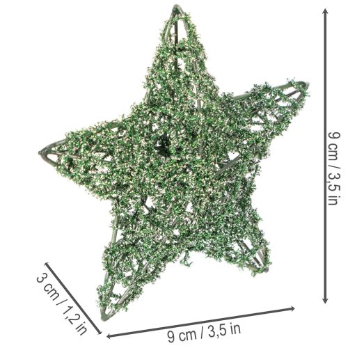 Decoratieve groene draadsterrenset, twee maten, 10 cm, 12 stuks | Floristik24.nl