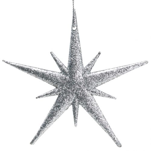 Floristik24 Glitter ster om op te hangen zilver 13cm 12st