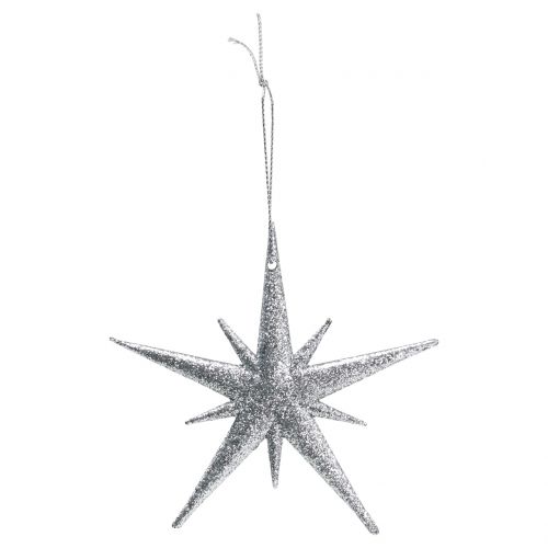 Floristik24 Glitter ster om op te hangen zilver 13cm 12st