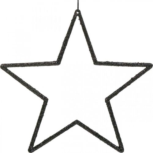 Artikel Kerstdecoratie ster hanger zwart glitter 17,5cm 9st