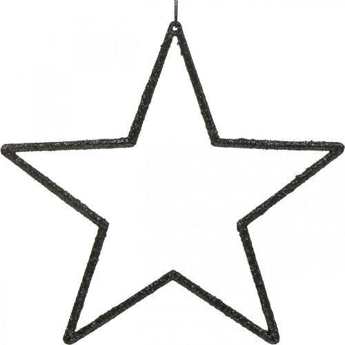Artikel Kerstversiering sterhanger zwart glitter 17,5cm 9 stuks