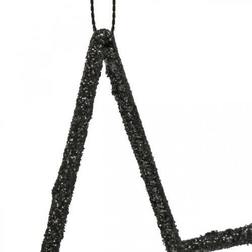 Artikel Kerstversiering sterhanger zwart glitter 17,5cm 9 stuks