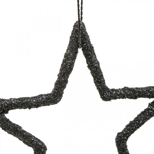 Artikel Kerstdecoratie ster hanger zwart glitter 7.5cm 40st