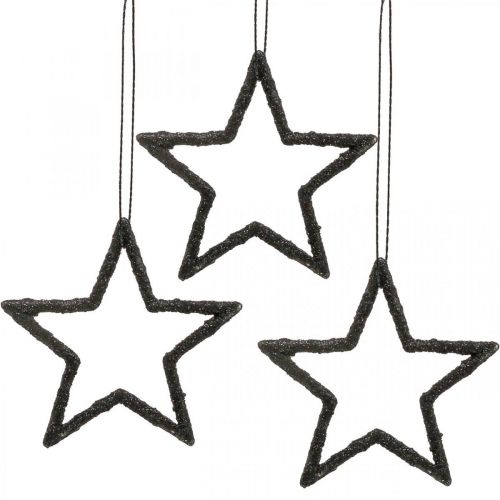 Artikel Kerstdecoratie ster hanger zwart glitter 7.5cm 40st