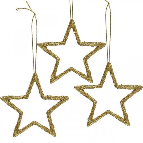 Kerstdecoratie ster hanger goud glitter 7.5cm 40st