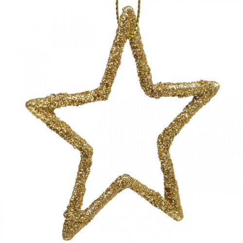 Artikel Kerstdecoratie ster hanger goud glitter 7.5cm 40st