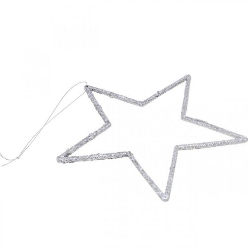 Artikel Kerstdecoratie sterhanger zilver glitter 17,5cm 9 st