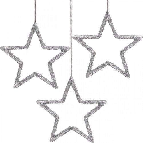 Artikel Kerstdecoratie ster hanger zilver glitter 7.5cm 40st