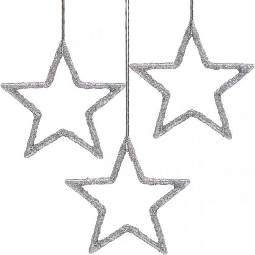 Kerstdecoratie ster hanger zilver glitter 7.5cm 40st