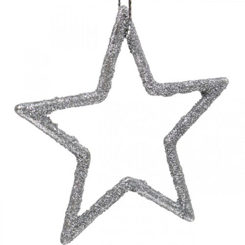 Artikel Kerstdecoratie ster hanger zilver glitter 7.5cm 40st