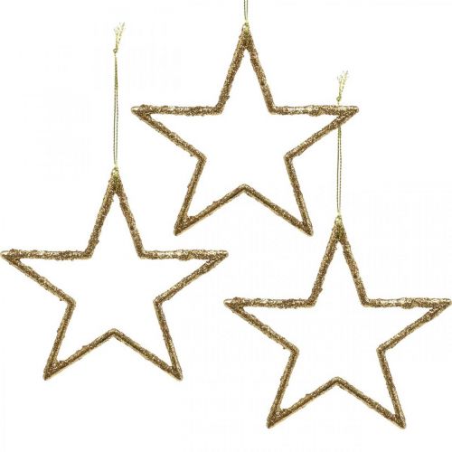 Floristik24 Glittersterren, adventsversieringen, sterdecoraties om op te hangen, kerstversieringen gouden 11,5 × 12cm 12st