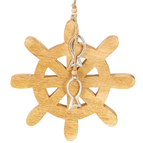 Artikel Stuurwiel Houten Decoratie Natuurlijke Vis Zilver Hangend Ø21.5cm