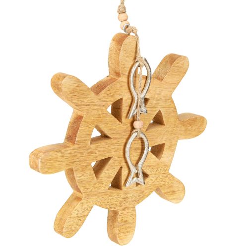 Artikel Stuurwiel Houten Decoratie Natuurlijke Vis Zilver Hangend Ø21.5cm