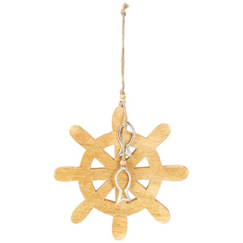 Artikel Stuurwiel Houten Decoratie Natuurlijke Vis Zilver Hangend Ø21.5cm