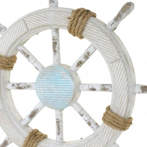 Floristik24 Maritieme decoratie, houten stuurwiel naturel, blauw en wit shabby chic Ø35cm