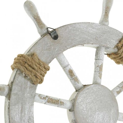 Floristik24 Maritieme decoratie, houten stuurwiel naturel, blauw en wit shabby chic Ø35cm