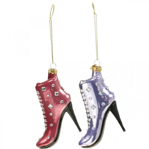 Floristik24 Kerstboomdecoratie glazen laarzen roze, paars 10,5 cm 2st