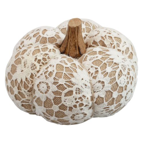 Stof pompoen decoratie jute kant wit/beige vintage decoratie Ø15cm