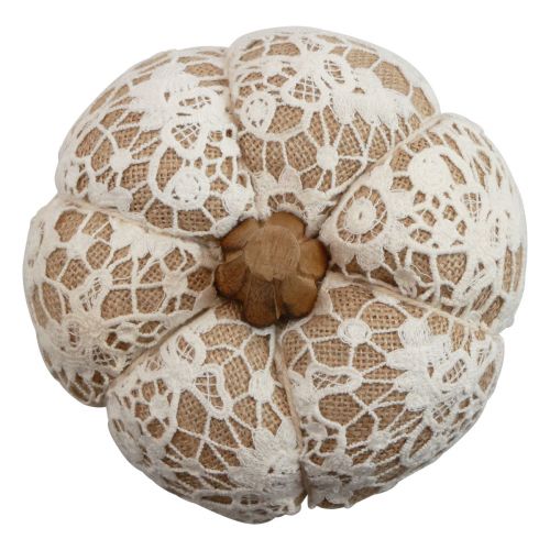 Floristik24 Stof pompoen decoratie jute kant wit/beige vintage decoratie Ø15cm