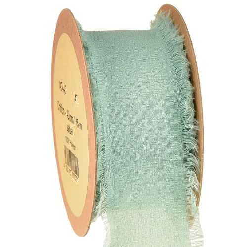 Stoffen lint decoratief lint met franjes saliegroen 40mm 15m