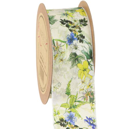Stoffen lint met bloemen decoratief lint groen blauw geel 40mm 15m
