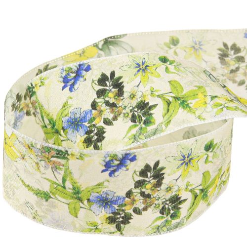 Artikel Stoffen lint met bloemen decoratief lint groen blauw geel 40mm 15m