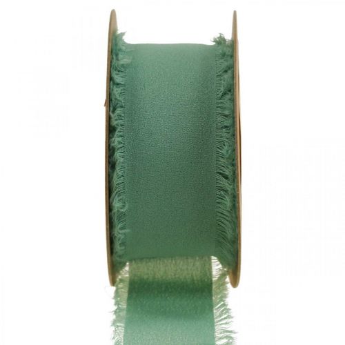 Floristik24 Stoffen lint deco lint met franjes salie groen 40mm 15m