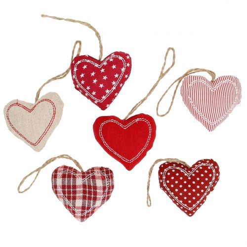 Floristik24 Stoffen hartmix voor het ophangen van rood, wit, natuurlijk 6cm 6st