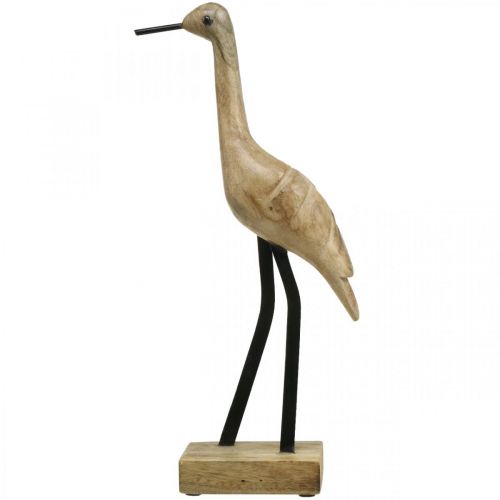 Artikel Houten waadvogel, staande kraan, decoratieve vogel natuurlijke kleur, zwart H40cm