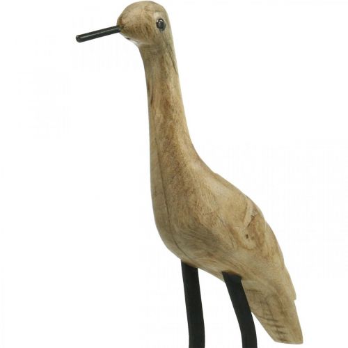 Artikel Houten waadvogel, staande kraan, decoratieve vogel natuurlijke kleur, zwart H40cm