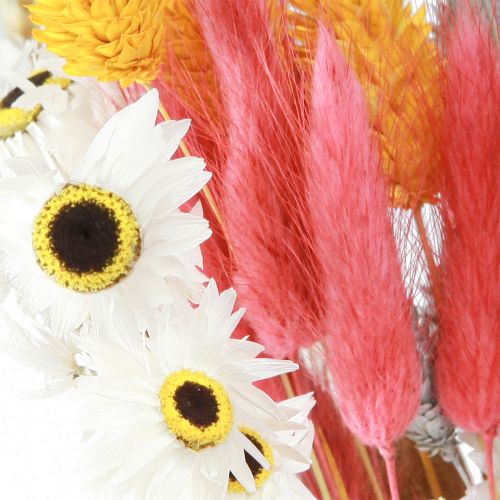 Artikel Boeket droogbloemen en granen roze geel blauw 55cm