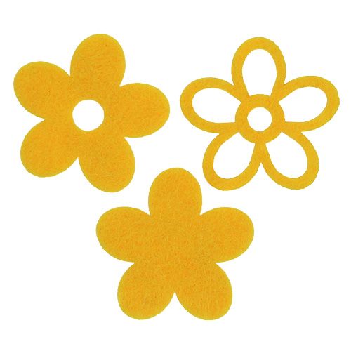 Floristik24 Strooidecoratie vilt bloem geel assorti 4cm 72 st