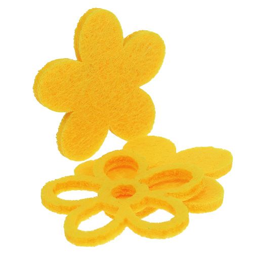 Floristik24 Strooidecoratie vilt bloem geel assorti 4cm 72 st