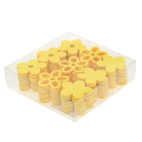 Floristik24 Strooidecoratie vilt bloem geel assorti 4cm 72 st