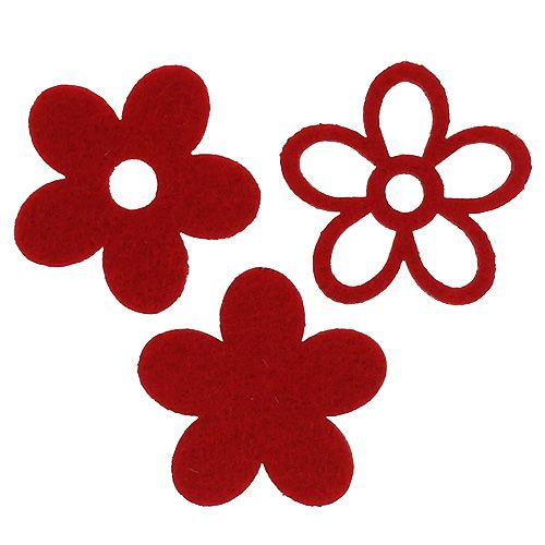 Verspreide decoratie vilt bloem rood geassorteerd in een mix Ø4cm 72st