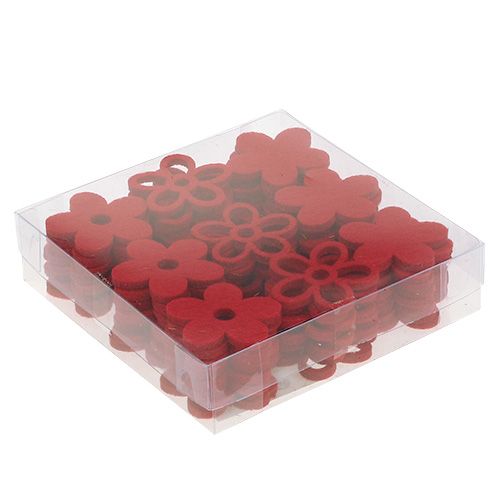 Artikel Strooidecoratie vilt bloem rood assorti in een mix Ø4cm 72 st