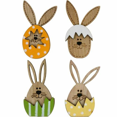 Nestdecoratie konijn in ei, cadeau-decoratie, konijn-ei om te versieren, houtdecoratie om op te plakken 12st