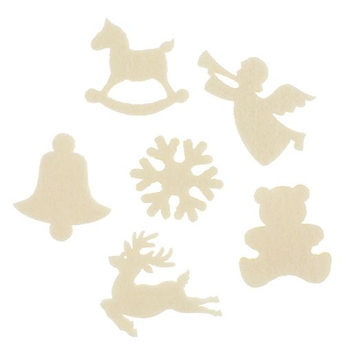 Floristik24 Strooidecoratie vilten figuren crème 3cm 72 st