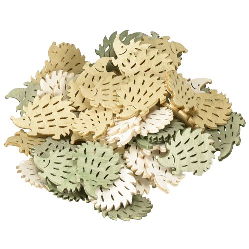 Artikel Strooidecoratie houten egeldecoratie groen bruin wit 4x3cm 72 st