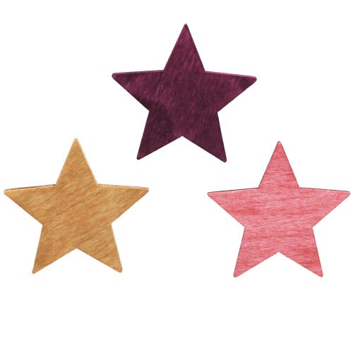 Floristik24 Strooidecoratie houten kerststerren 3 kleuren Ø4cm 72 st