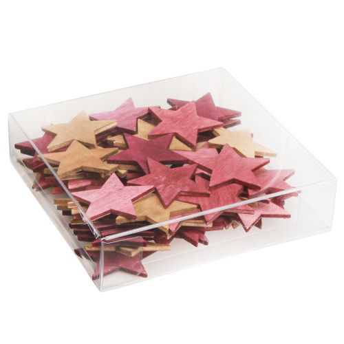 Artikel Strooidecoratie houten kerststerren 3 kleuren Ø4cm 72 st