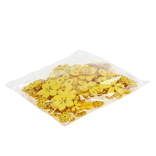 Floristik24 Verspreidingsdecoratie houten bloem geel 2cm - 4cm 96p