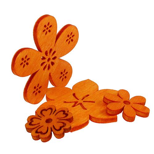 Artikel Scatter decoratie hout bloem oranje 2cm - 4cm 96p