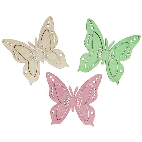 Floristik24 Strooidecoratie vlinder roze, groen, naturel 4cm 72 st