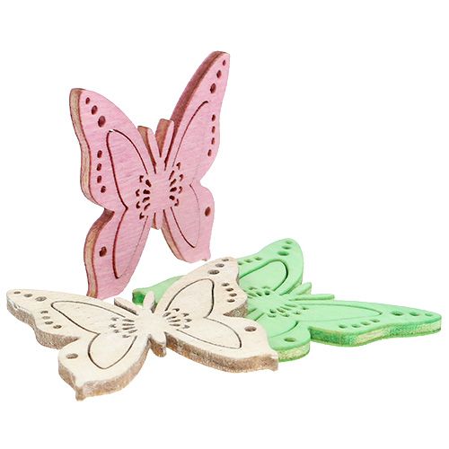Floristik24 Strooidecoratie vlinder roze, groen, naturel 4cm 72 st